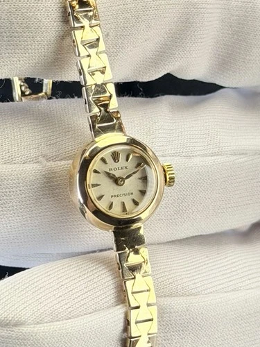 (18K Gold) Vintage Rolex Lady Cocktail Art Deco Cased Watch Antique 9K Bracelet