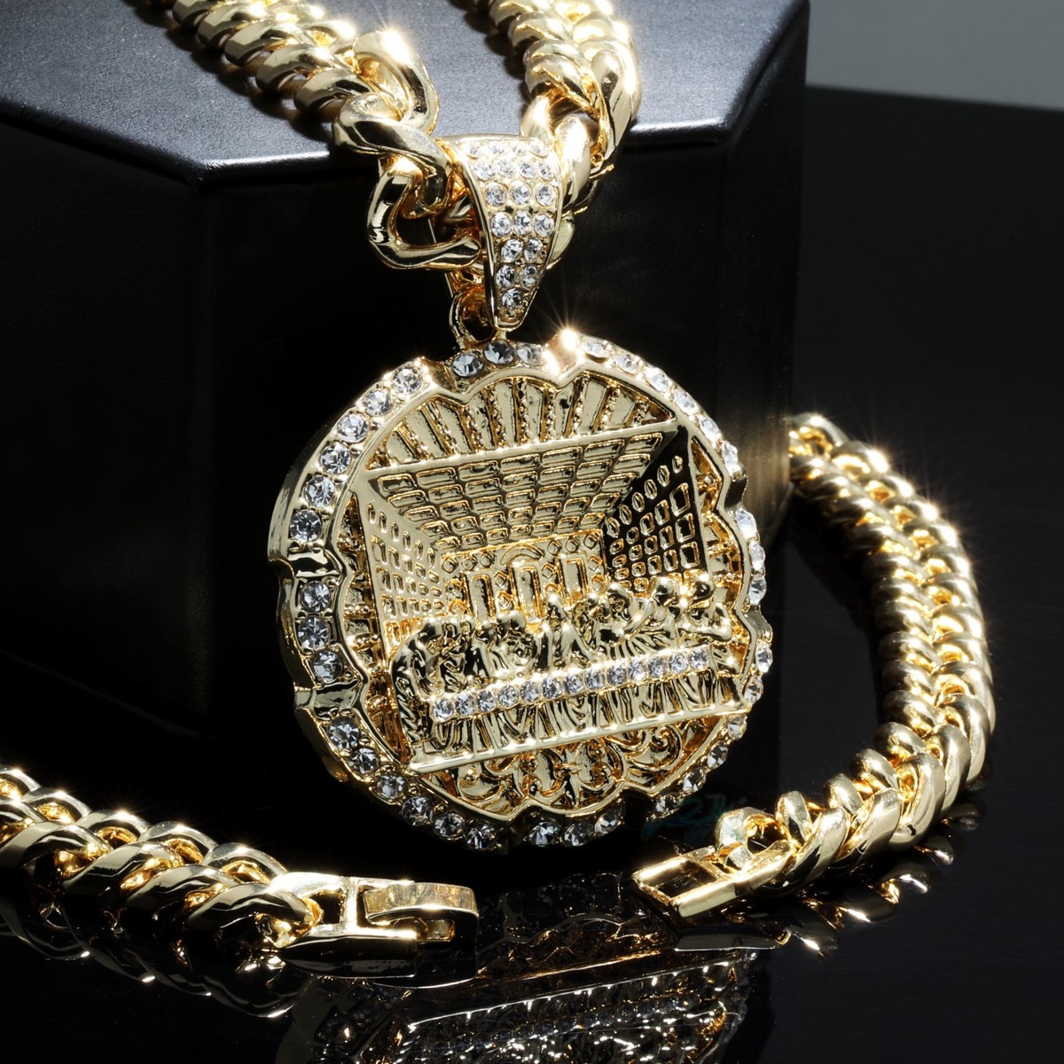 XL Last Supper Pendant Cubic Zirconia Iced Cuban Necklace Chain