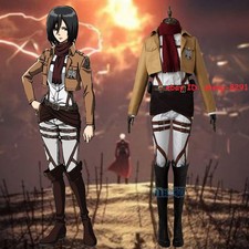Attack on Titan Mikasa Ackerman Cosplay Costume Full Set Halloween Uniform Shoe