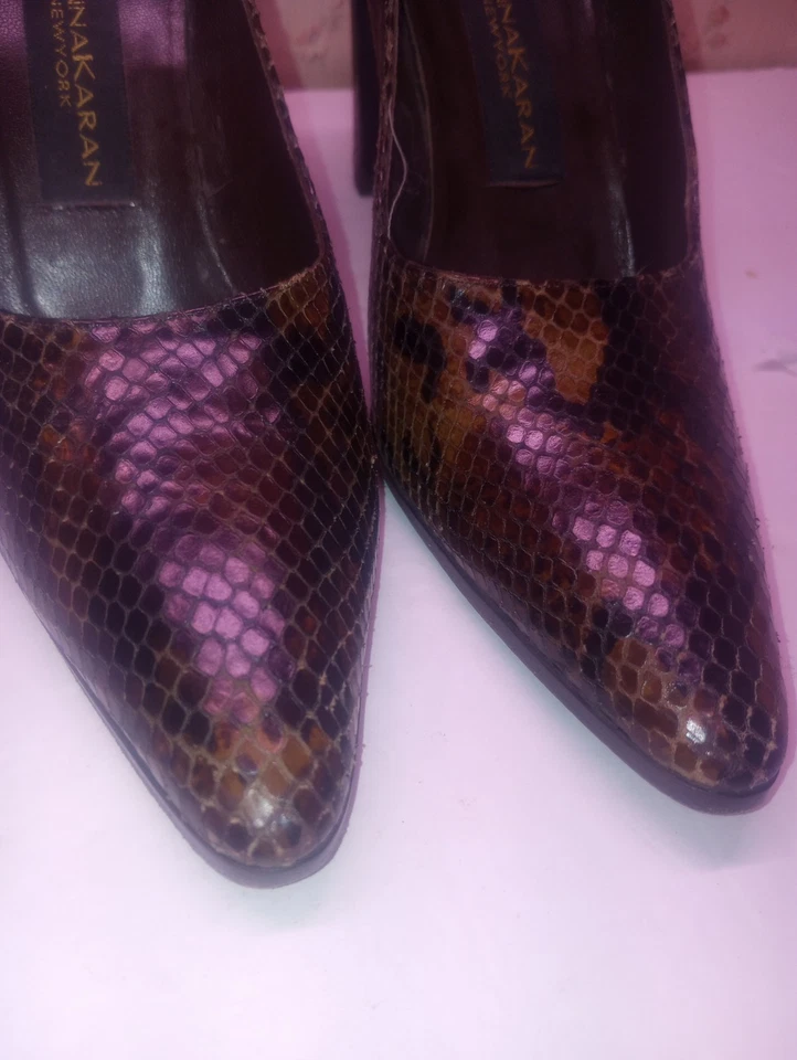 Donna Karan NY Cuero Piel de Serpiente Hecho en Italia Talla 8 Tacones Altos Marrón, Negro Foto 3 de 4