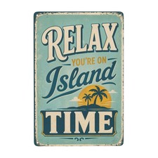 Relax Island Time Tropical Beach Bar Metal Tin Sign Wall Decor 8x12 Inch