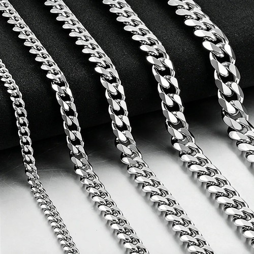Mens Cuban Chain Necklace Silver Stainless Steel Curb Link 4mm 6mm 9mm 20" - 26"
