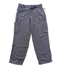 Free People Women's Pants Gray 10 Large Cargo Boho Cropped Belted Slouchy NWT