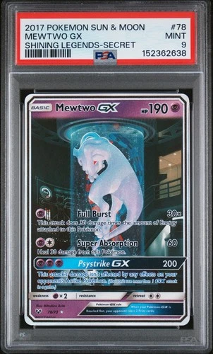 2017 POKEMON SUN & MOON SHINING LEGENDS SECRET #78 MEWTWO GX PSA 9