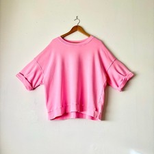 $179 Xirena Pink Short Sleeve Trixie Sweatshirt USA Made Dopamine Loungewear XL