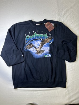 Seattle Seahawks Mitchell & Ness Retro Crewneck Sweatshirt Black NWT Mens 2XL E3
