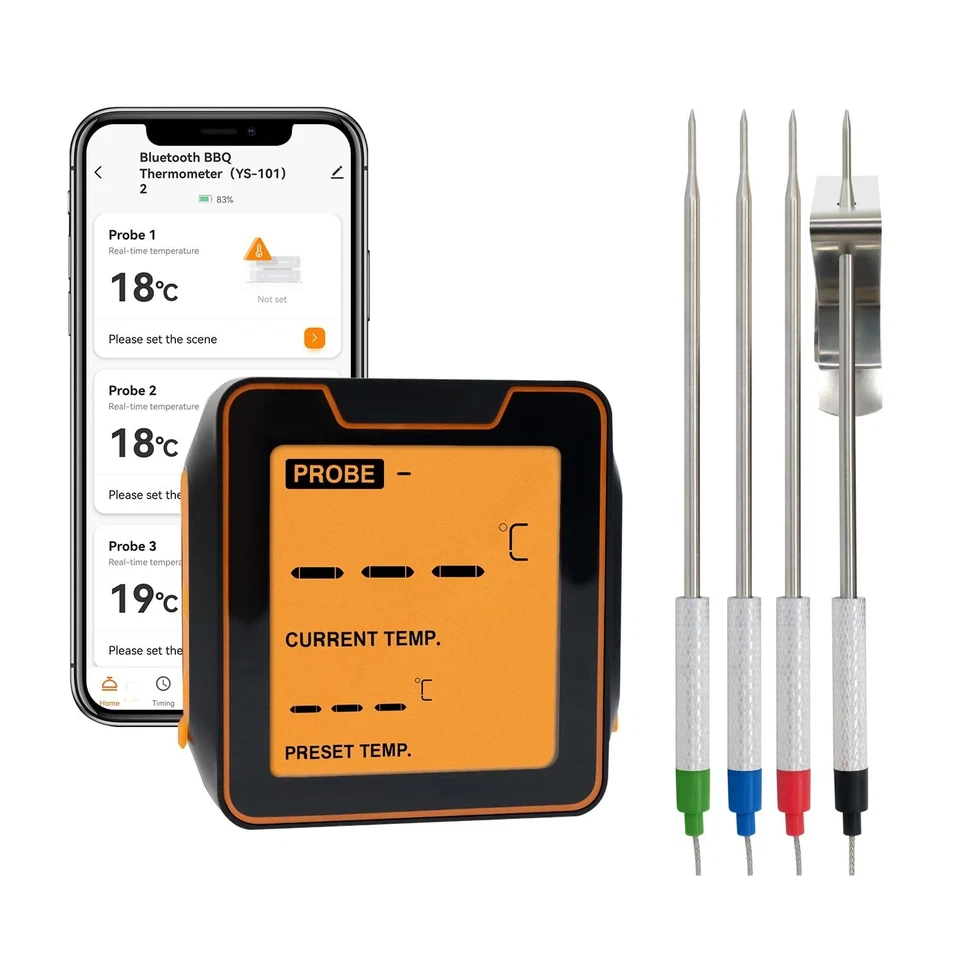Digital Meat Thermometer with 4 Probes, 328FT Wireless BBQ Food Thermometer, - Image 1 of 4
