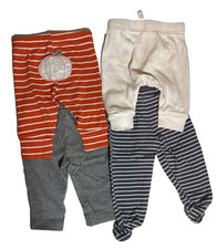 4 Piece 0-3m  3m Baby Pants Orange Pumpkin white Blue Gray Bundle Lot 2003