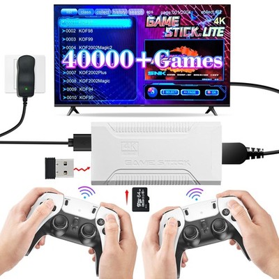 Retro Game Stick with 40,000+ Classic Games, 23 Emulators, Plug & Play White 