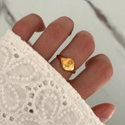 Ring vergoldet Boho Rose Blume Sonnenblume Blumenmuster Statement Gravur