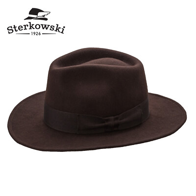 Sterkowski INDIANA Wool Fedora Hat Indiana Jones Cowboy Wide Brim Vintage