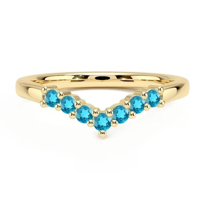 Blue Topaz V Shape Ring, 14K Gold Over 925 Silver Ring December Birthstone Ring
