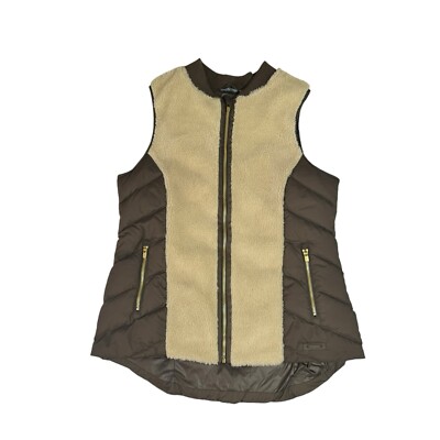 Athleta Olive Brown/Green Goose Down Tundra Sherpa Puffer Vest Women's Large