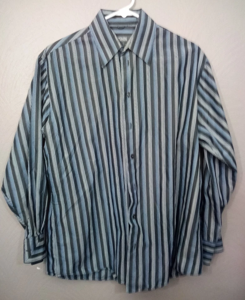 Camisa Kenneth Cole Reaction Para Hombre M 15 1/2 32-33 Manga Larga Azul Rayas Delgada Foto 2 de 4