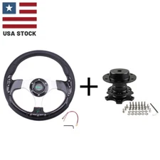 13"320mm Universal 6-Holes Black Steering Wheel & Black Quick Release Adapter