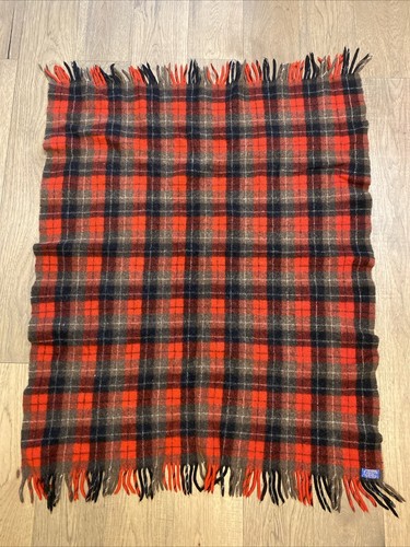 Pendleton Woolen Mills rot grau Tartan Wolle Fransen Überwurf Decke Plaid 52x40