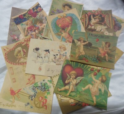 Set of 16 Primitive/Vintage/Victorian VALENTINE postcard images--Set # 3