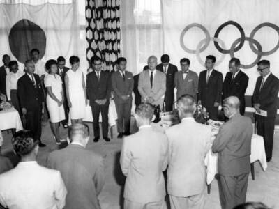 Japanese Delegation To Deliver The Olympic Flame From Greece At 1964 Old Photo