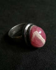 Vintage ladies sterling silver red agate stone ring, size 7/17 mm, 925,