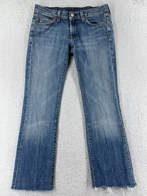 7 For All Mankind Jeans Women 28 Blue Denim Bootcut Raw Hem Distressed Cotton