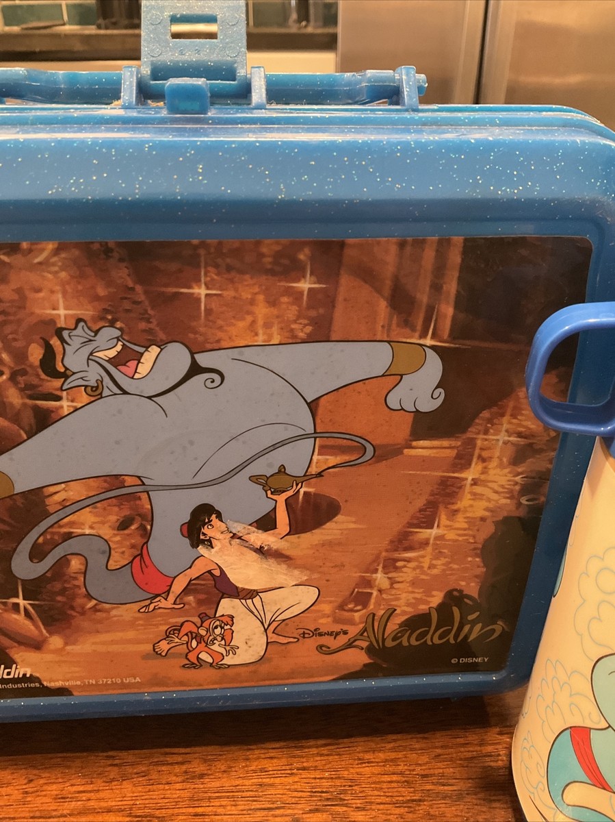 Vintage 90s 1992 Blue Walt Disney Aladdin Lunch Box with