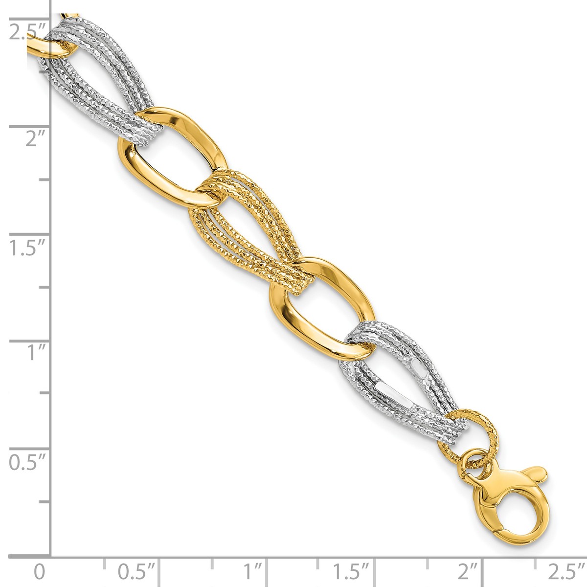 14k Two-Tone Gold Two Tone and Textured 9mm Fancy Link