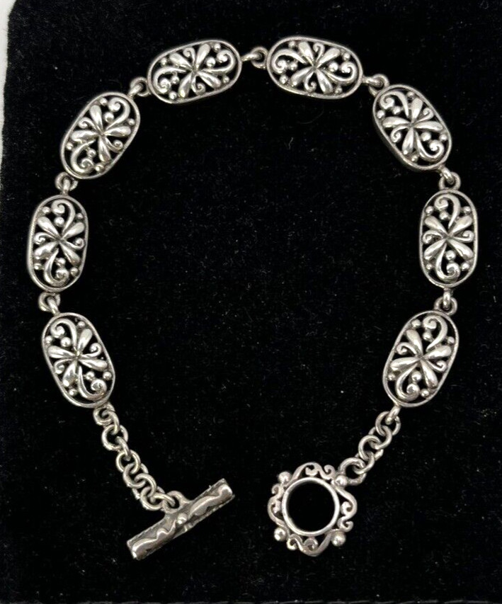 Solid Sterling Silver 925 FLOWER OVAL PANEL LINK … - image 3