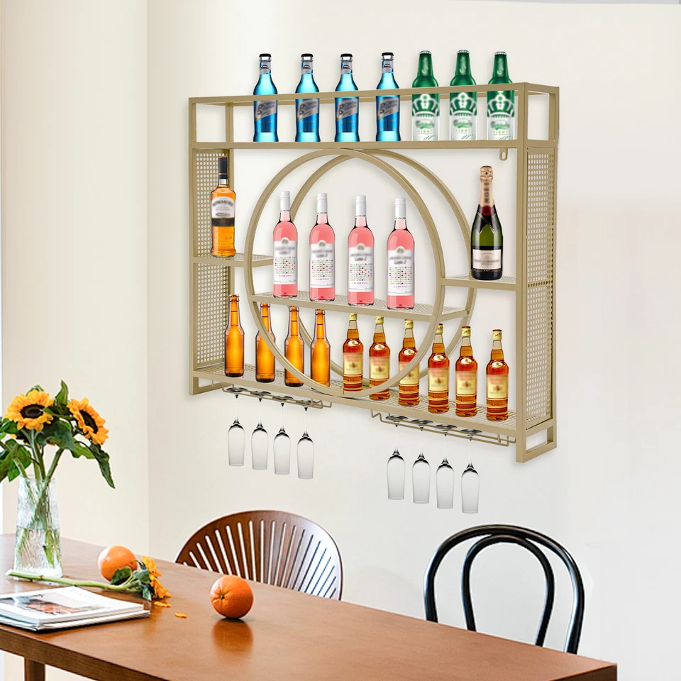 Gold Wall Mounted Hanging Metal Wine Rack Cabinet&Bottle Shelf 100*15*80cm New - Image 2 of 3