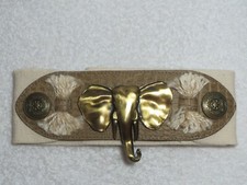 Brass Elephant Head Coin Off-White Wide Stretchy Stretch Belt Fits 31-38 inches