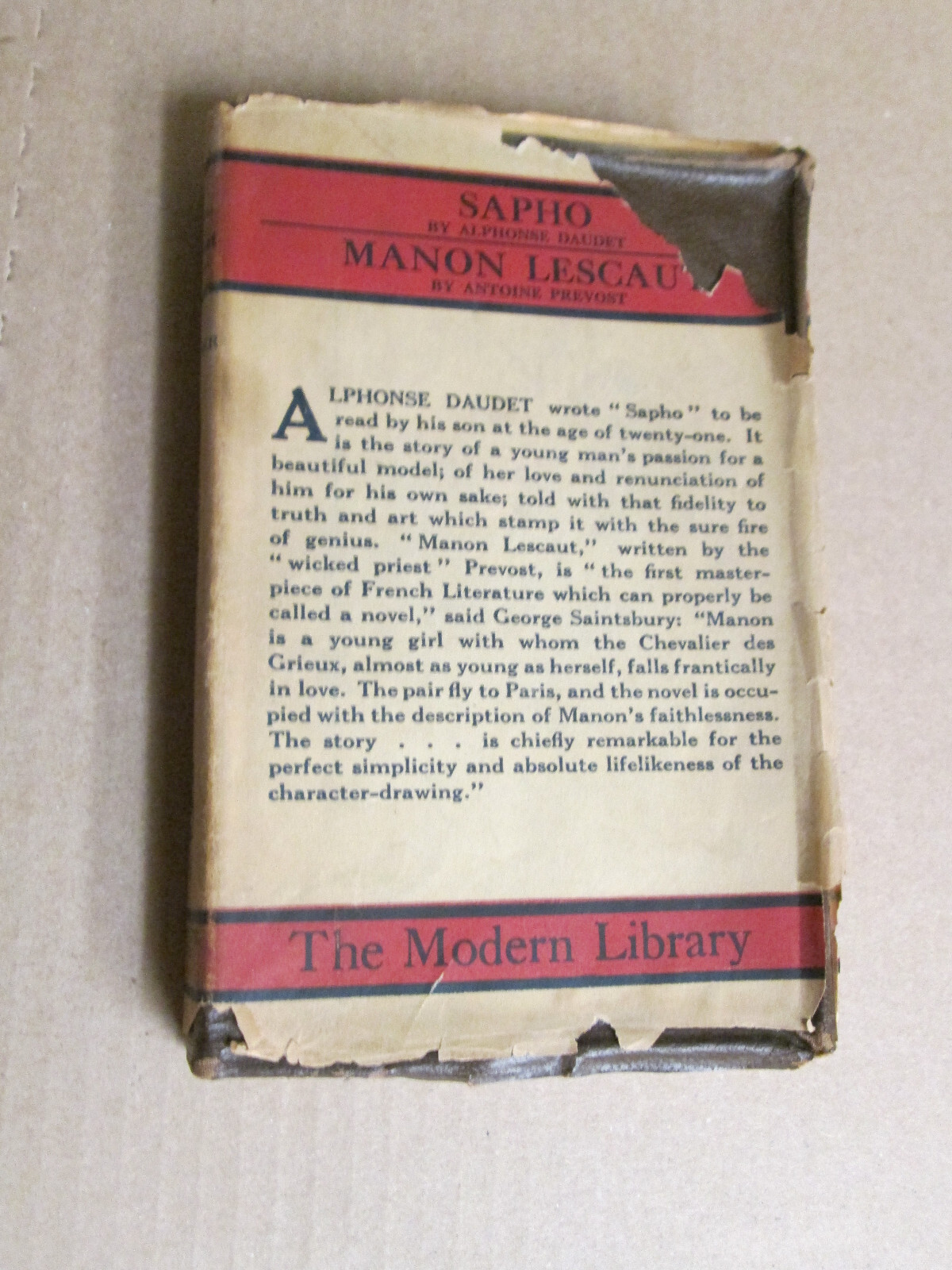 Sapho Manon Lescaut -- Modern Library Edition modern library # 85 in jacket