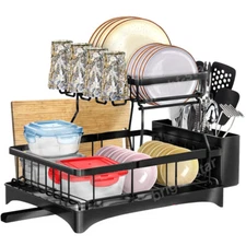 2-Tier Stainless Steel Over Sink Dish Drying Rack Kitchen Shelf Cutlery Drainer