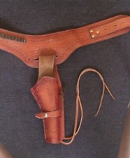 Vintage Mexican Brown Tooled Leather Gun Holster Belt C38 M38 Right Hand
