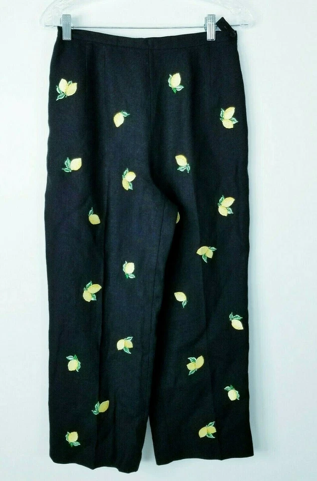 Talbots 6 Irish Linen Embroidered Lemon Applique' Cropped Pants - Image 2 of 4