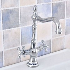 Chrome Ceramic Base 2 Cross Handles Bathroom Kitchen Bar Faucet Mixer Tap ssf669