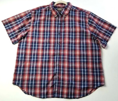 C.E. Schmidt Button Up Shirt Men's XXL 2XL Red Blue Plaid Short Sleeves Pockets
