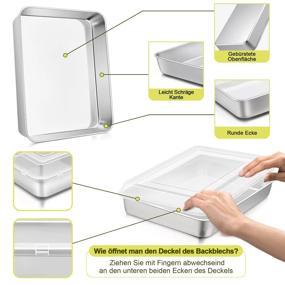 Backblech mit Deckel & Abkühlgitter Edelstahl Auflaufform Fettpfanne Backofen... - Bild 3 von 4
