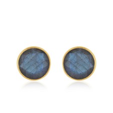 Labradorite Gemstone Gold Plated Handmade 925 Silver Stud Earrings Jewelry