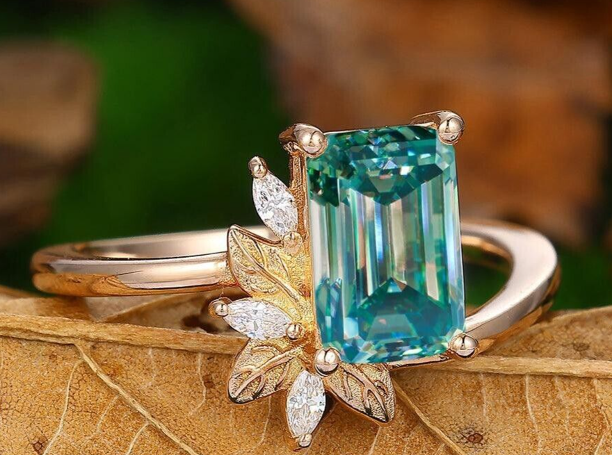 5ct Simulated Emerald Cut Diamond Bypass Ring in Gold Plated Sterling Silver