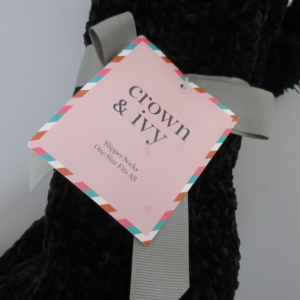 Meias chinelo Crown & Ivy de lã preta parte inferior tamanho único serve para a maioria dos pompons - Imagem 3 de 4