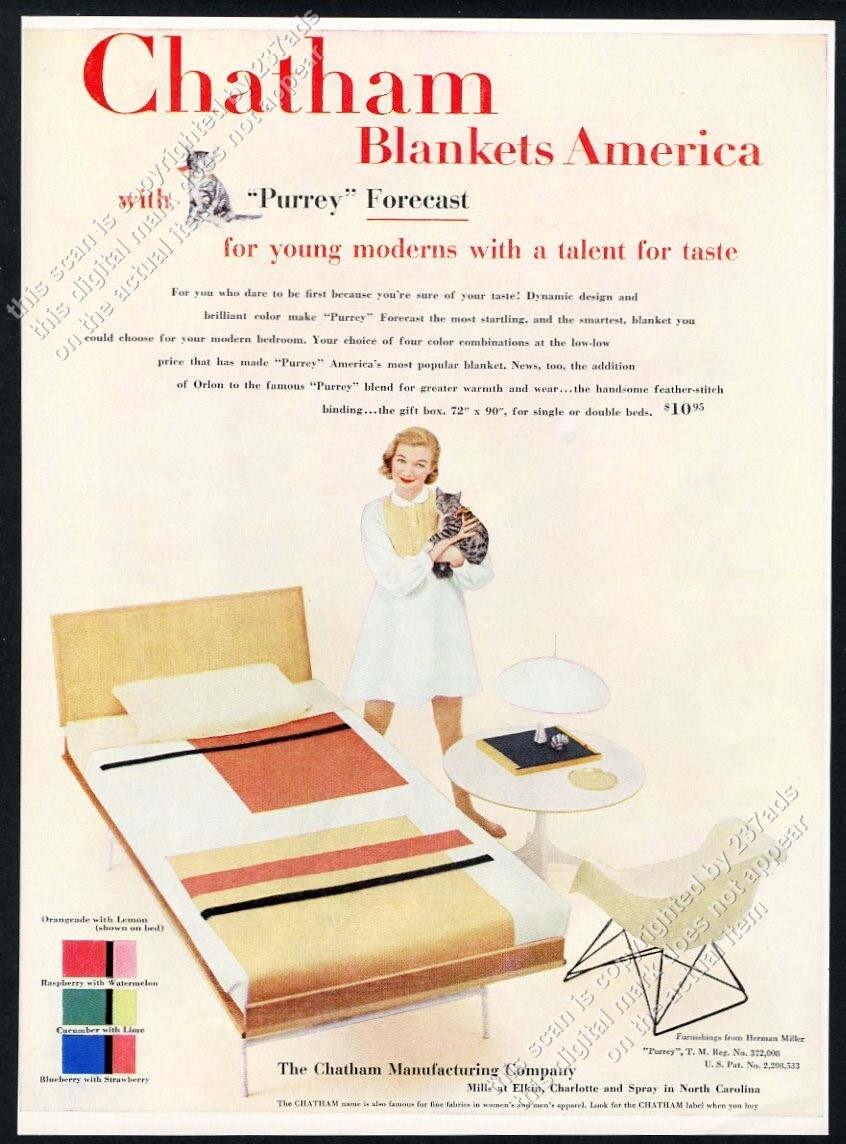 1955 Charles Eames chair Herman Miller modern bed photo Chatham blanket print ad