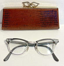 Vintage Mid-Century Cateye Eyeglasses Frames 12K White Gold w/ Case