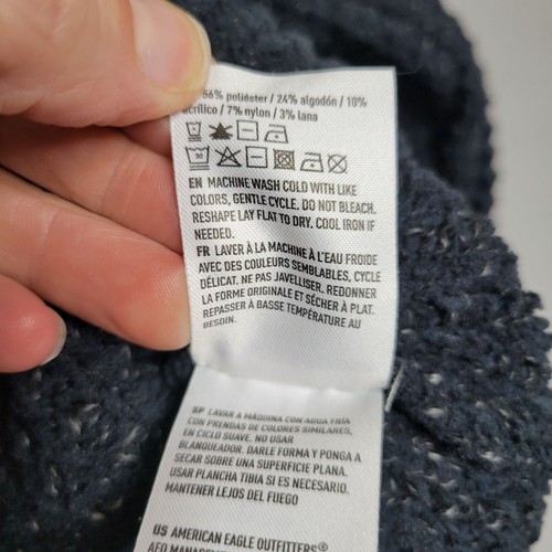 American Eagle Waffle Knit Sweater Mock Neck Long Sleeve Ribbed Hem Navy Size XL - Picture 6 of 6