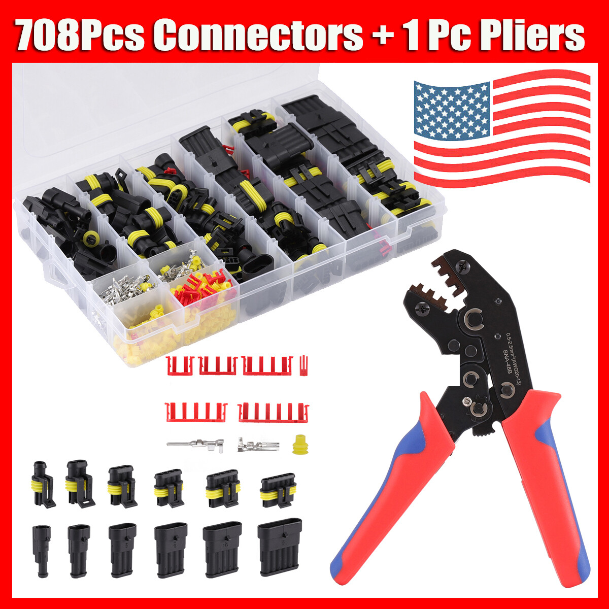 708Pcs Car Automotive Waterproof Electrical Wire Connector Plug Kit With Pliers
