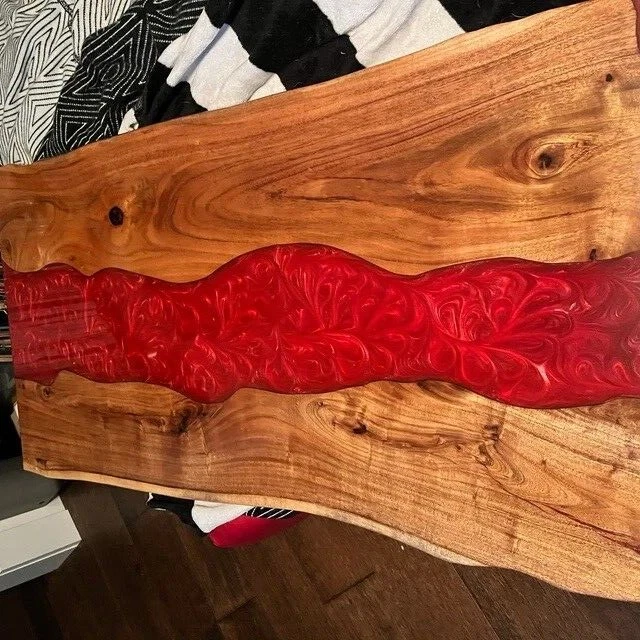 24"x36" Red Epoxy Resin River Table Top Handmade Farmhouse Dining Room Furniture - Image 2 of 4