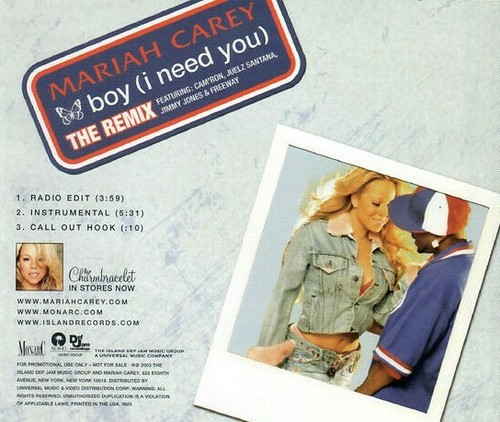BRANDNEU VERSIEGELT 3 Track 2003 US PROMO Mariah Carey Boy (I Need You) (The Remix) - Bild 2 von 2