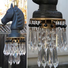 Chess Horse head chandelier Swag Lamp brass spelter Vintage metal EQUESTRIAN