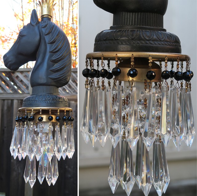 Chess Horse head chandelier Swag Lamp brass spelter Vintage metal