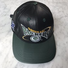 Green Bay Packers NFL Leather Strapback Baseball Hat Pro Elite Vintage 1990s