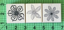 Lot of 3 Flower Wood Mounted rubber stamps by Magenta