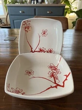Luminarc Ming 5084094 Red Floral Deep Soup Plate Bowl 8 inch 20 cm Set of 2